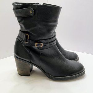 Stivali Black Leather Stacked Heel Boots Size: 38 (US Size 7/7.5)